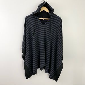 Anthropologie Black & Gray Striped Hooded Poncho sz L